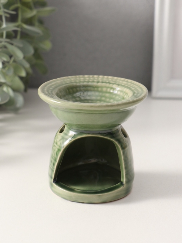 Аромалампа керамика "Геометрические узоры" оливковая 7,5х7,5х6,5 см