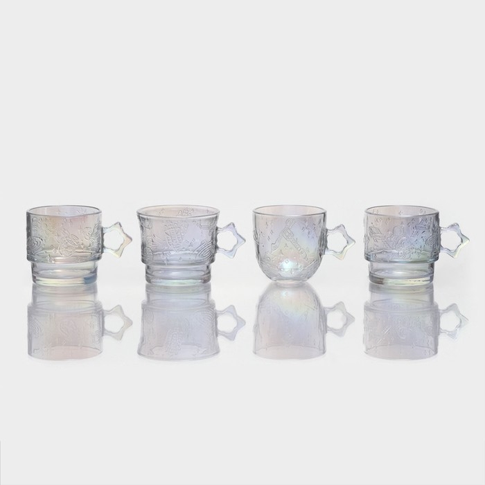Набор кружек стеклянных &laquo;Космос&raquo;, 4 предмета: 300/300/250/300 мл, цвет перламутровый