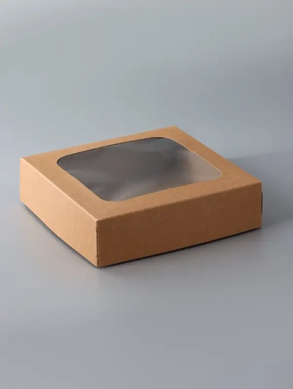 Коробка складная, с окном, крафт, 15 х 15 х 4 см