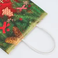 Пакет бумажный подарочный новогодний крафт "Новогодняя атмосфера" 18 х 8 х 25 см.