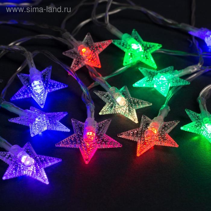 Гирлянда «Нить» 3 м с насадками «Звёзды», IP20, прозрачная нить, 20 LED, батарейки AAх3 (нет в комплекте), свечение мульти Гирлянда «Нить» 3 м с насадками «Звёзды», IP20, прозрачная нить, 20 LED, батарейки AAх3 (нет в комплекте), свечение мульти