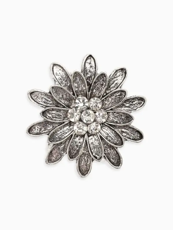 Кольцо для платка "Цветок Хризантема", цвет белый в чернёном серебре