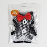 Комплект с мягкой шлейкой и бантиком , размер S, поводок 120 x 1,5 см, ОГ 23-42 см, серый