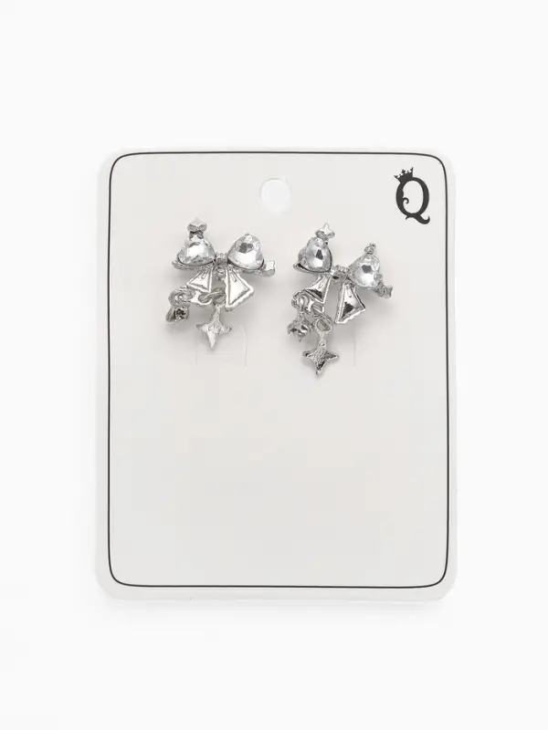 Серьги &laquo;Бантик&raquo; со звёздочкой, белый в серебре