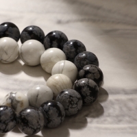 Набор браслетов шар №10 &laquo;Кахолонг и Обсидиан&raquo;