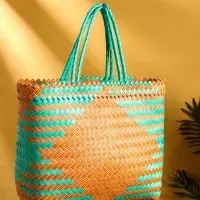 Сумка плетёная, 30&times;15&times;35 см, пластик, бирюзовый-жёлтая