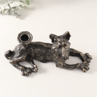 Подсвечник полистоун на 1 свечу "Шарж. Овчарка" под бронзу 28х10,8х13 см