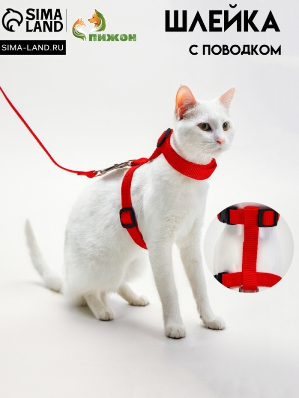 Комплект для кошек, ширина 1,5 см, ОШ 16,5-27 см, ОГ 21-35 см, поводок 120 см, красный