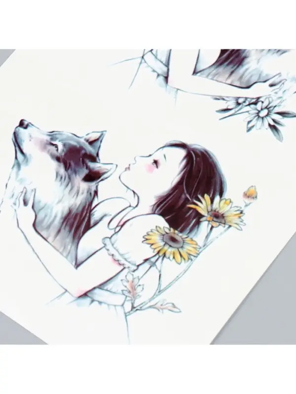 Переводные тату на тело цветные &laquo;Девочка с волком&raquo;, 21&times;14.8 см