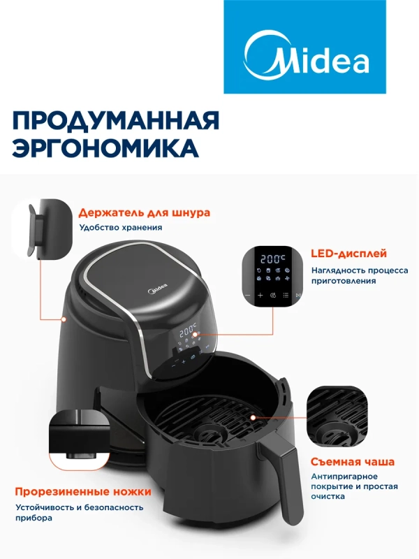 Аэрогриль MAF-1040, чаша 4л, 1500 Вт, 8 автопрограмм, сенсор