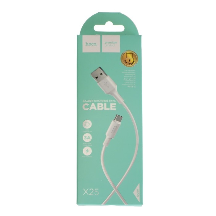 Кабель Hoco X25, Type-C - USB, 3 А, 1 м, PVC оплетка, белый Кабель Hoco X25, Type-C - USB, 3 А, 1 м, PVC оплетка, белый