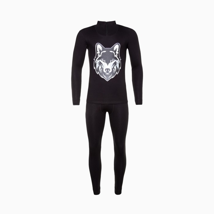Термобельё мужское НАЧЁС (фуфайка, кальсоны) принт волк, цвет чёрный, размер 54