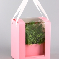 Коробка для цветов, 16 х 16 х 20 см, розовая