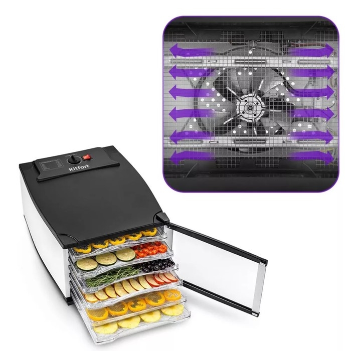 Сушилка для овощей и фруктов Kitfort КТ-1969, 00 Вт, 6 ярусов, регулировка t&deg;, чёрная