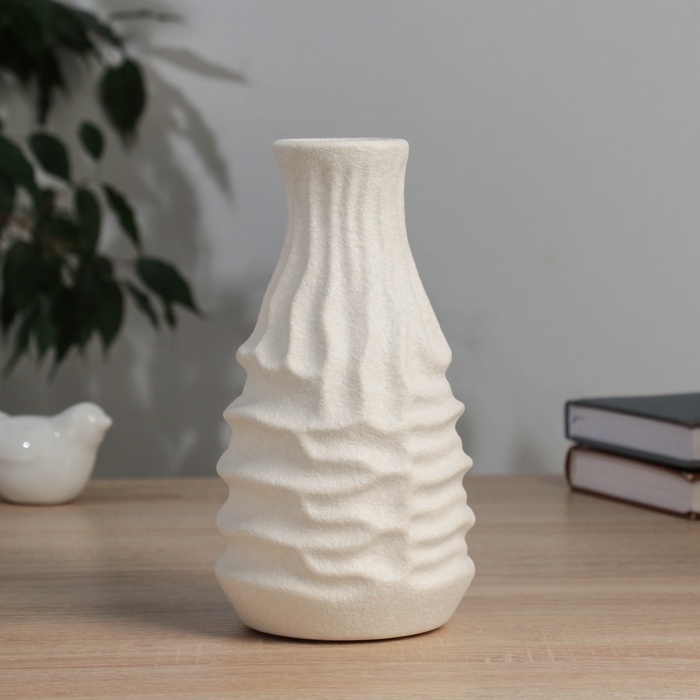 Керамическая ваза декоративная настольная &laquo;Нейтен&raquo;, для цветов, сухоцветов, d-5 см, 20&times;10.5 см, белый