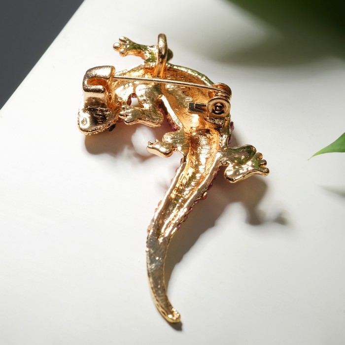 Брошь &laquo;Ящерица&raquo; тропическая, цвет розово-зелёный в золоте