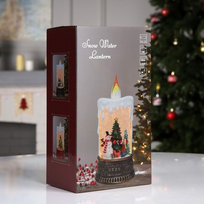 Светодиодная фигура &laquo;Свеча с ёлкой&raquo; 12.3 &times; 24 &times; 8 см, пластик, батарейки ААх3 (не в комплекте), USB, свечение тёплое белое