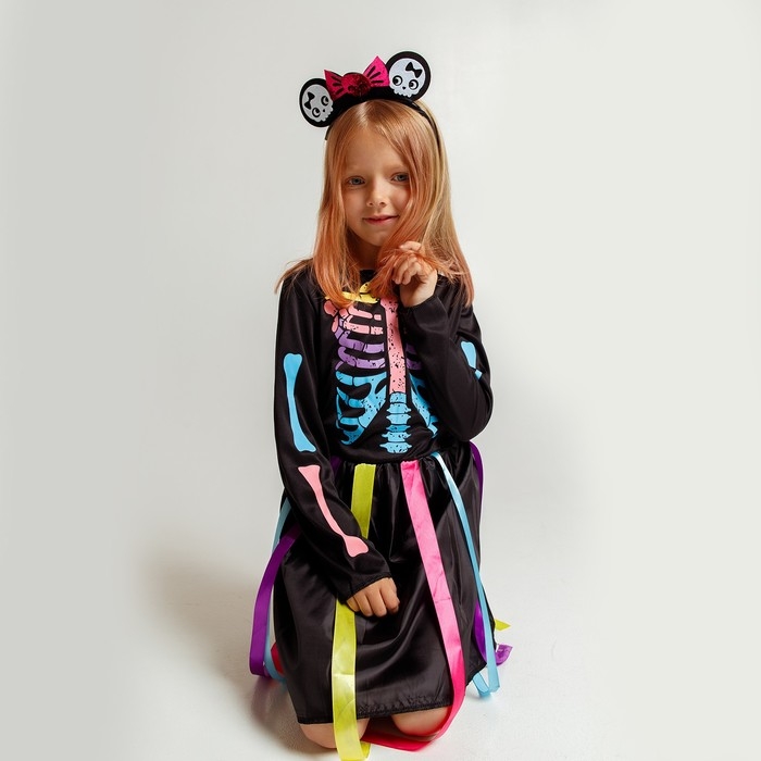 Карнавальный набор &laquo;Радужный скелетик&raquo;, платье и ободок, р. S