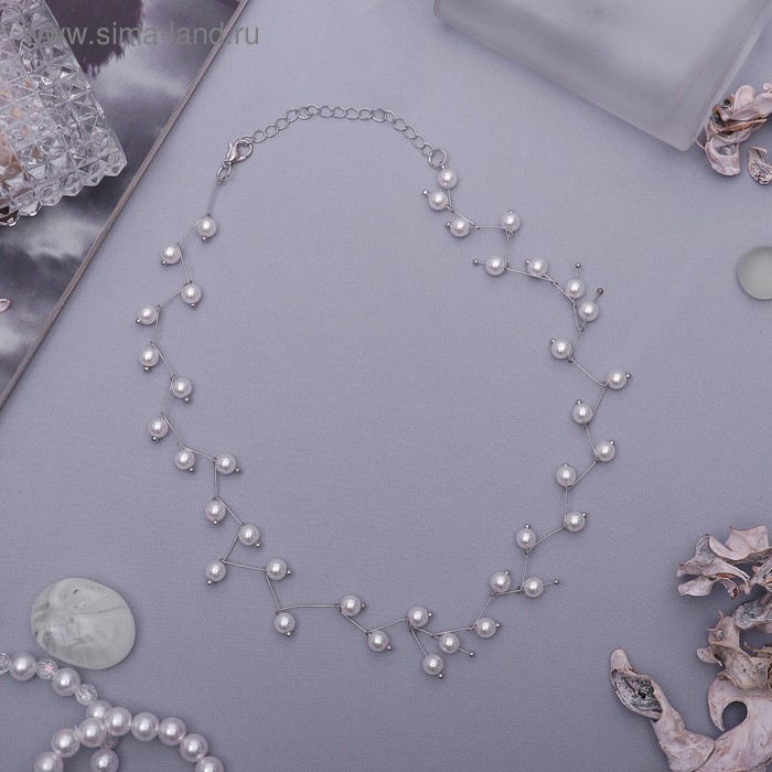 Бусы с жемчугом &laquo;Цветущая дорожка&raquo; шар №4, цвет белый в серебре, L=38 см