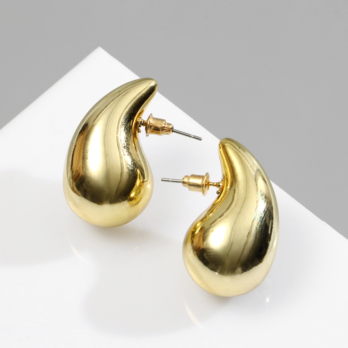 Серьги пластик &laquo;Капля&raquo; крупная, цвет золото