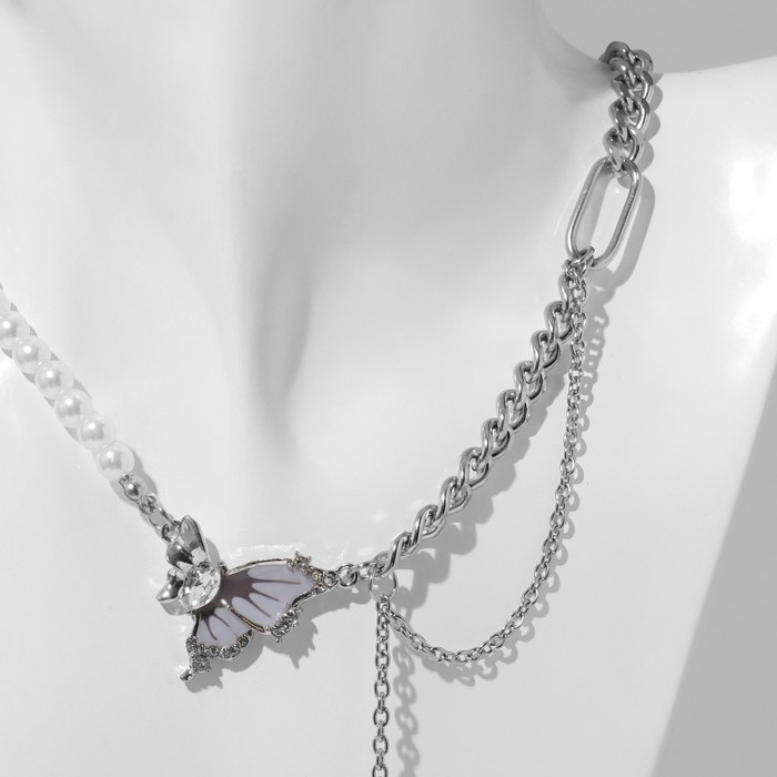 Цепь «Ассорти» жемчуг с цепочкой, цвет белый в серебре, 30 см Цепь «Ассорти» жемчуг с цепочкой, цвет белый в серебре, 30 см