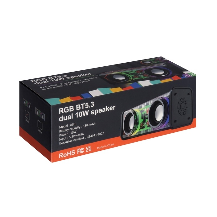 Портативная колонка А88, 10 Вт, прозрачная, подсветка, 1800 мАч, чёрная Портативная колонка А88, 10 Вт, прозрачная, подсветка, 1800 мАч, чёрная