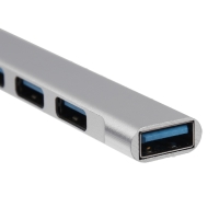Type-C-разветвитель (HUB), 4 порта, кабель 10 см, серебристый