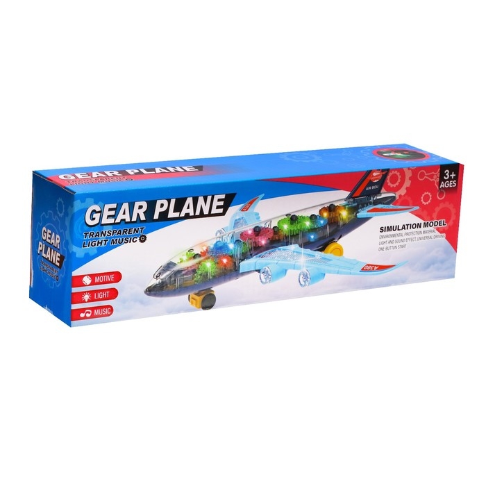 Самолет &laquo;Шестерёнки&raquo;, свет и звук, работает от батареек