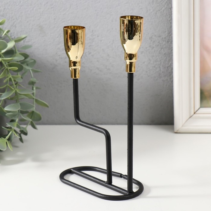 Подсвечник металл на 2 свечи "Перс" чёрный с золотом 12,7х5,8х20,5 см