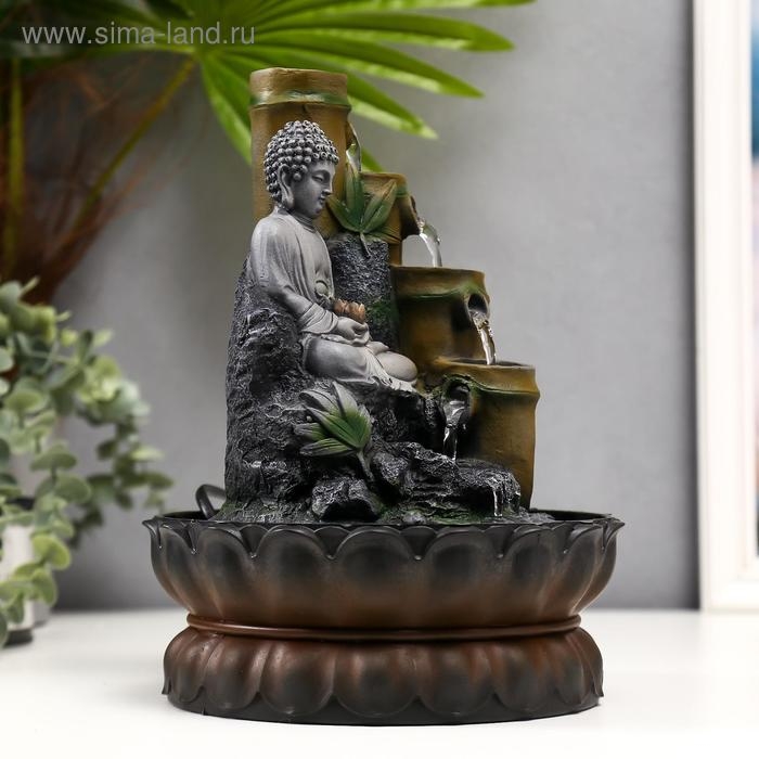 Фонтан настольный от сети Фонтан настольный от сети "Серый будда и фонтан из бамбука" 28х20,5х20,5 см