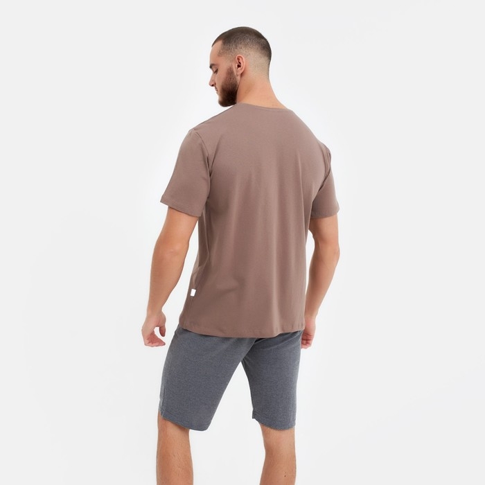 Футболка мужская с принтом, цвет светло-коричневый, размер 46