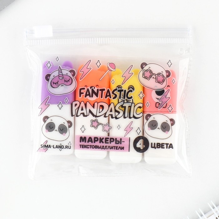 Набор текстовыделителей &laquo;Fantastic pandastic&raquo;, МИКС 4 штуки.