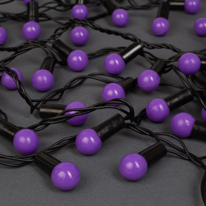 Гирлянда &laquo;Нить&raquo; 20 м с насадками &laquo;Шарики 1.5 см&raquo;, IP44, тёмная нить, 200 LED, свечение фиолетовое, 8 режимов, 220 В