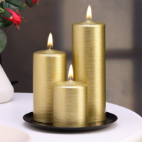 Набор свечей-цилиндров на подставке "Интерьерный", 3 шт, золотой