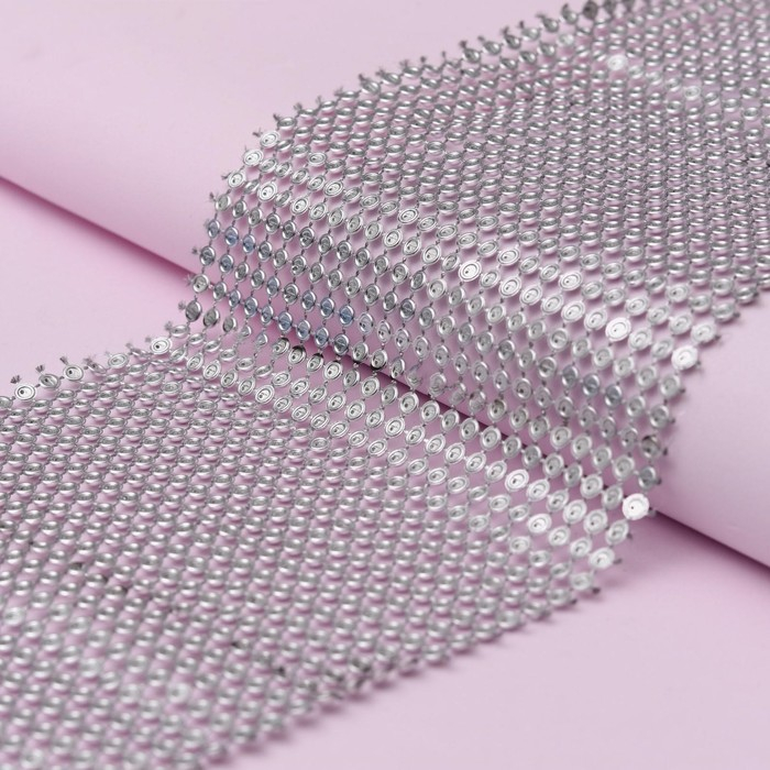 Лента с имитацией выпуклых страз, 11,5 см, 9 &plusmn; 1 м, цвет серебряный