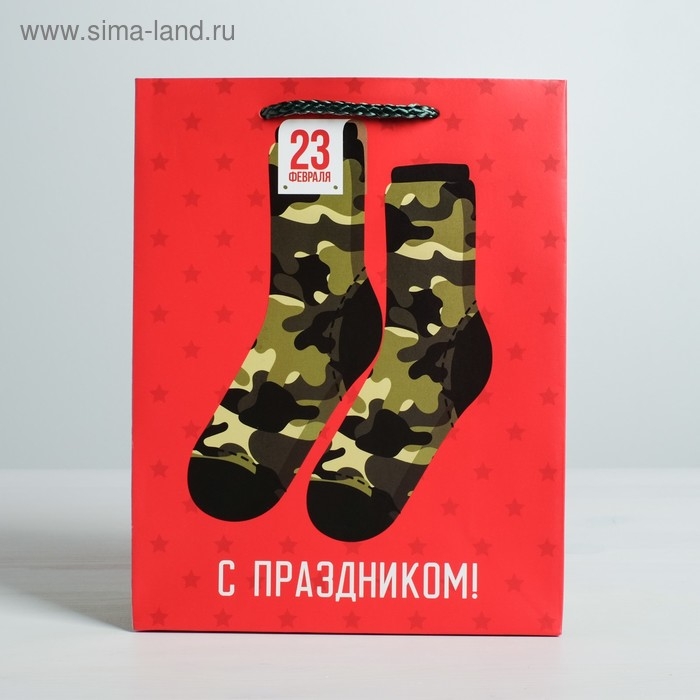 Пакет подарочный ламинированный вертикальный, упаковка, &laquo;Защитнику!&raquo;, MS 18 х 23 х 10 см