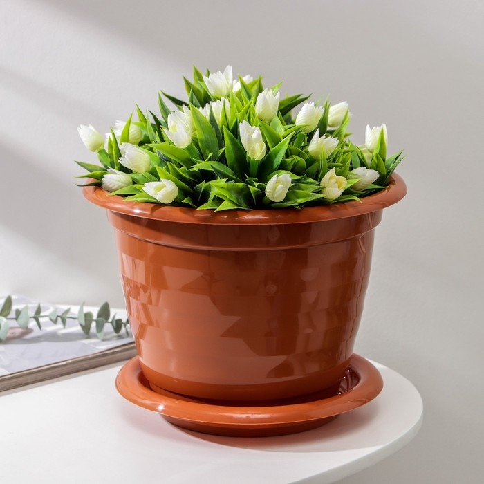 Горшок для цветов с поддоном &laquo;Виола&raquo;, 5 л, пластиковый, коричневый