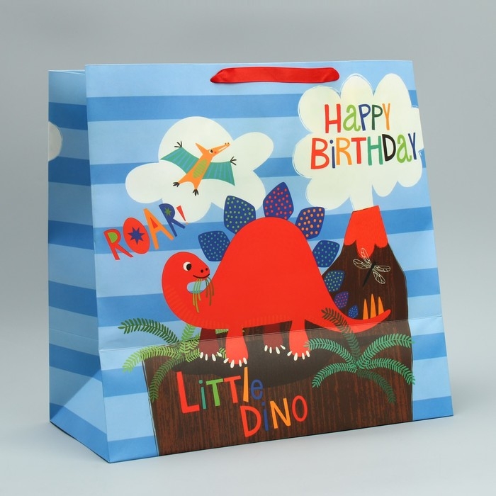 Пакет подарочный, упаковка, &laquo;Динозавр: С Днём рождения!&raquo;, 38 х 38 х 21 см