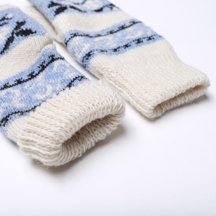 Варежки женские шерстяные &laquo;Весна&raquo;, цвет белый/голубой, размер 20-22