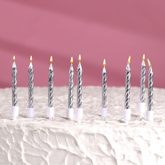 Набор свечи в торт "Спираль", 200шт, 5 см, серебряный металлик