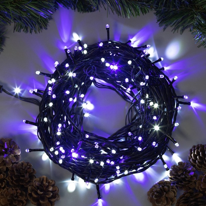 Гирлянда &laquo;Нить&raquo; 20 м, IP44, тёмная нить, 200 LED, свечение бело-синее, мигание, 220 В