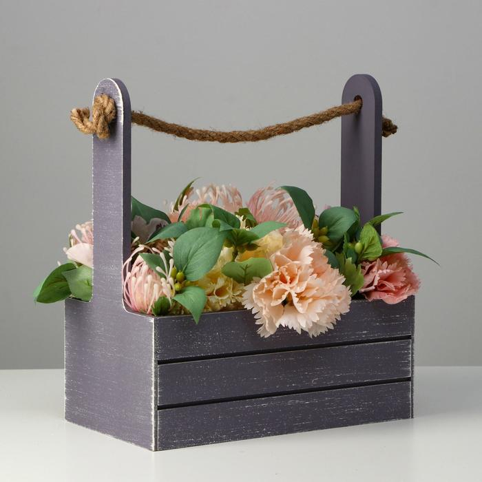 Кашпо деревянное 25.5×15×30 см Кашпо деревянное 25.5×15×30 см "Прованс", ручка канат, серый графит