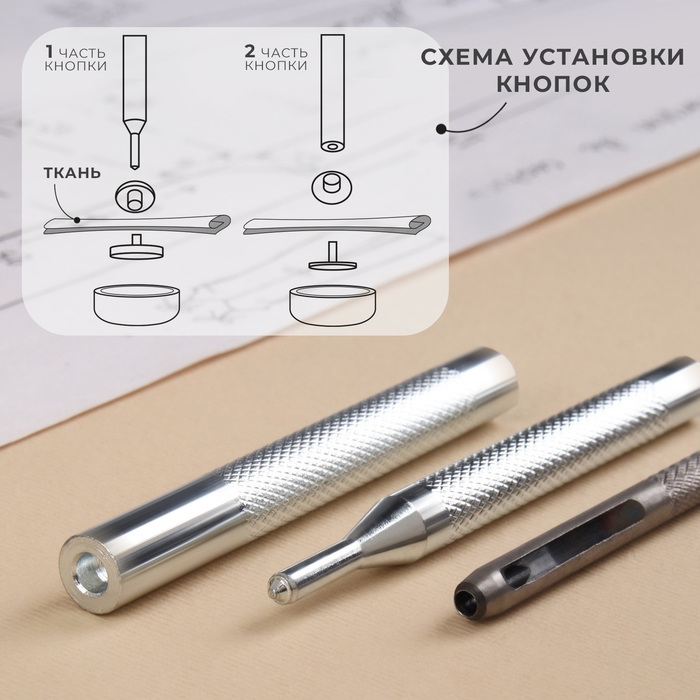 Набор инструментов для ручной установки S-образных кнопок, с колодцем, №655, d = 10 мм