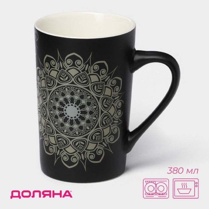 Кружка фарфоровая Доляна &laquo;Мандала&raquo;, 380 мл, золотой узор