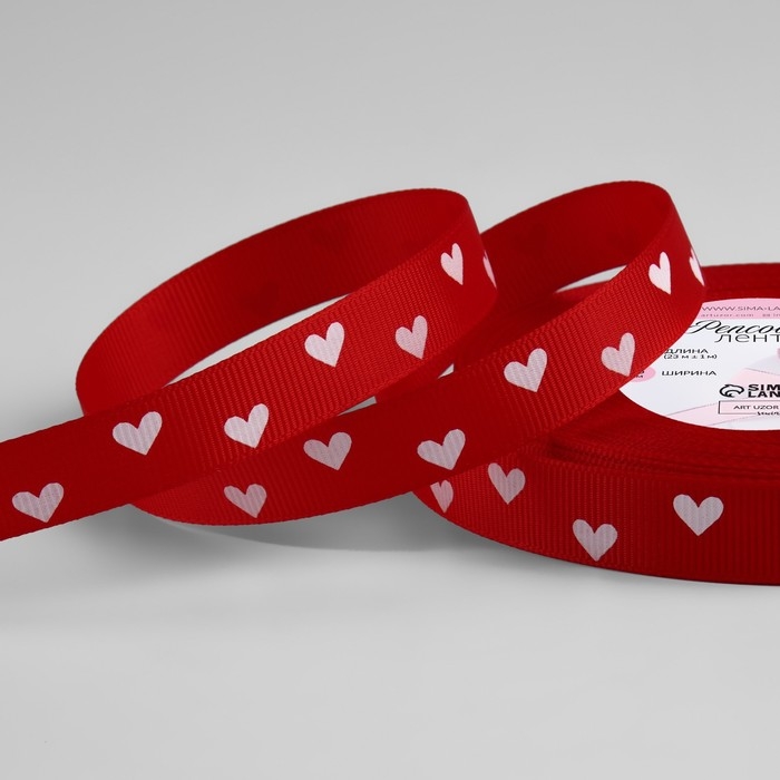 Лента репсовая &laquo;Сердечки&raquo;, 15 мм, 23 &plusmn; 1 м, цвет красный/белый №026