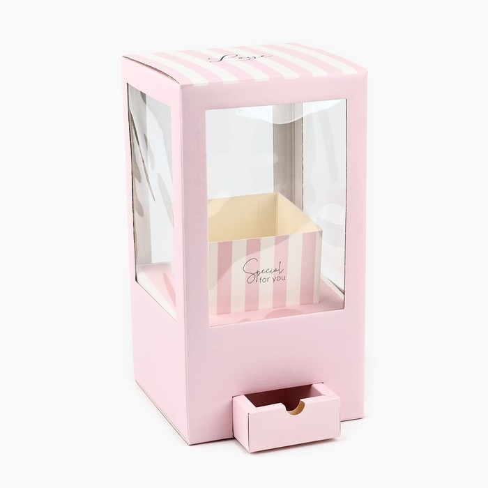 Коробка подарочная для цветов с вазой из МГК складная, упаковка, &laquo;Для тебя&raquo;, 16 х 23 х 16 см