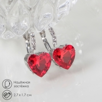 Серьги со стразами &laquo;Сердце&raquo; мерцание, цвет бело-красный в серебре