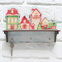 Ключница настенная новогодняя &laquo;Заснеженные дома&raquo;, на Новый год