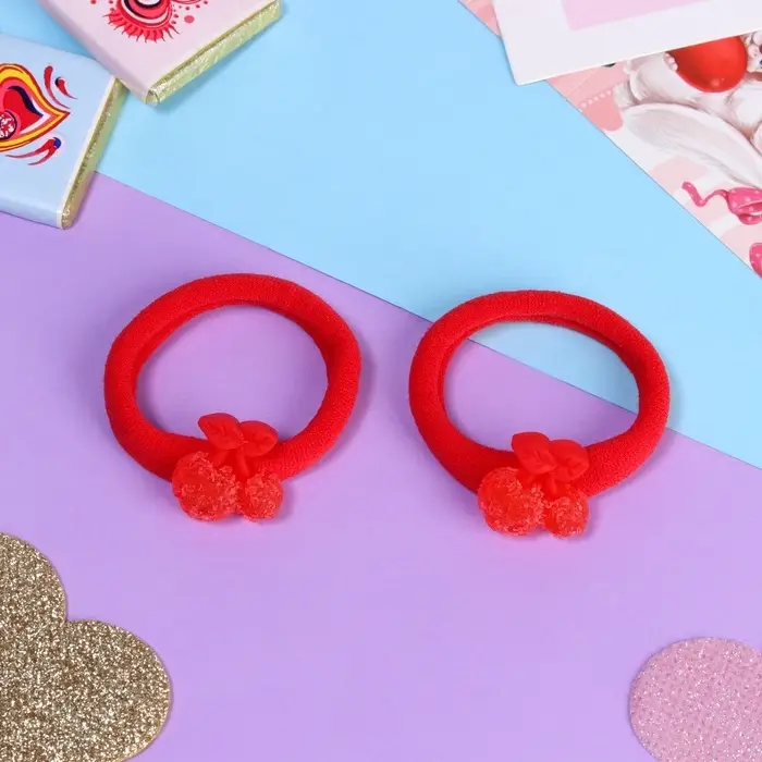 Резинки для волос &laquo;Пупсёнок&raquo;, набор 2 шт., вишенки, 3.5 см, красные