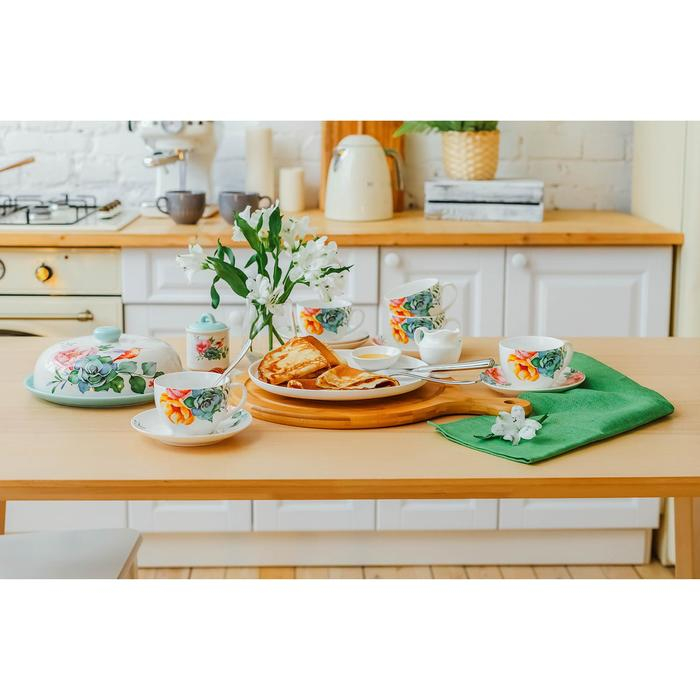 Сервиз фарфоровый чайный Доляна &laquo;Пташка&raquo;, 12 предметов: 6 чашек 250 мл, 6 блюдец d=15 см